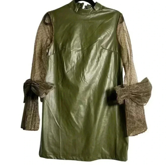 Chic Faux Leather-Inspired Sheer Green Dress (Size Small) - Picture 2 of 14